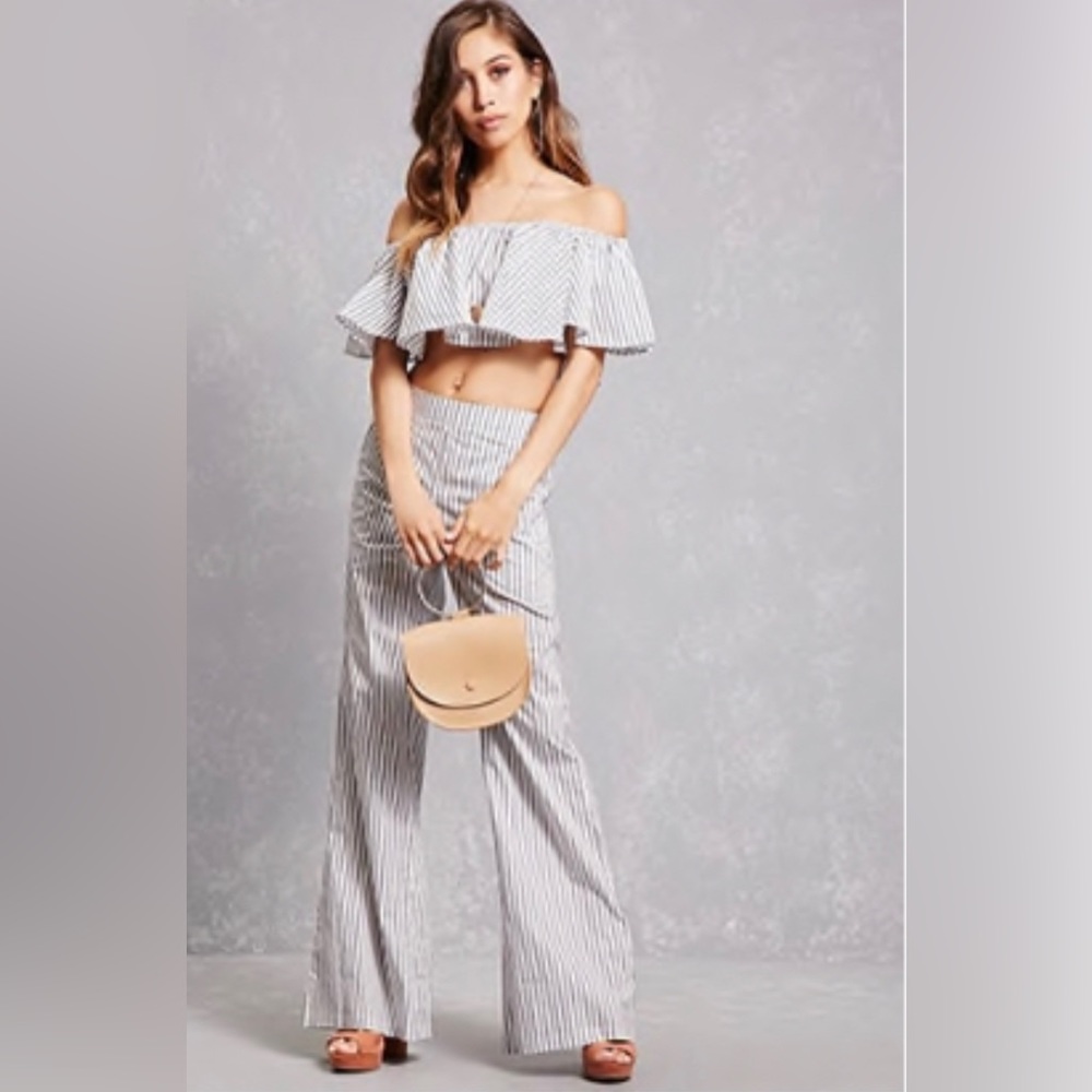 NEW Striped Off-Shoulder Crop Top and Pant Set